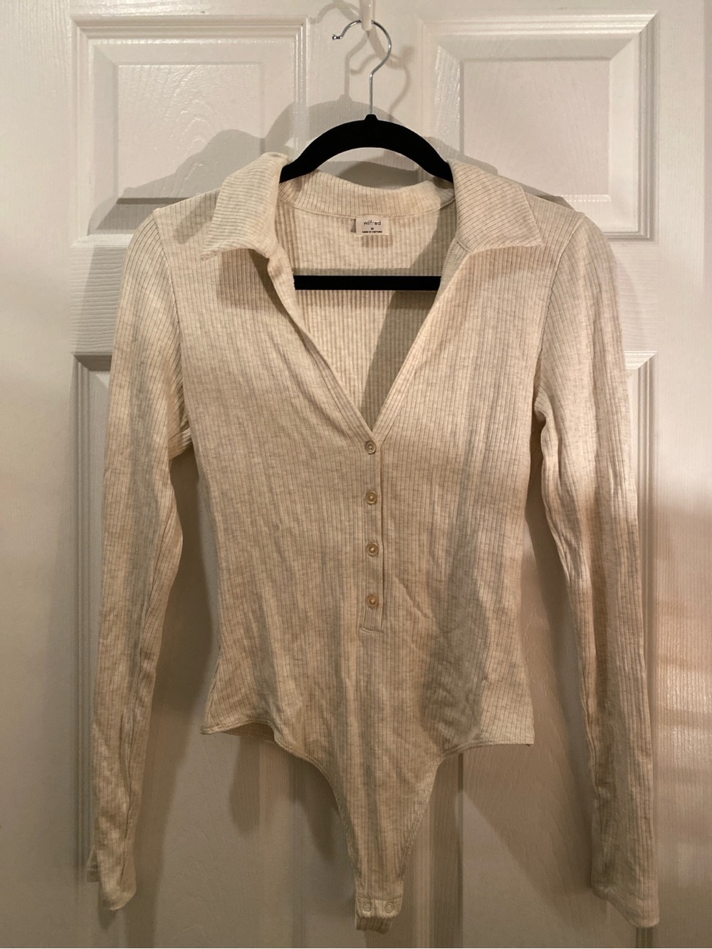 Wilfred Cream Ribbed Long-Sleeve Button-Front Bodysuit